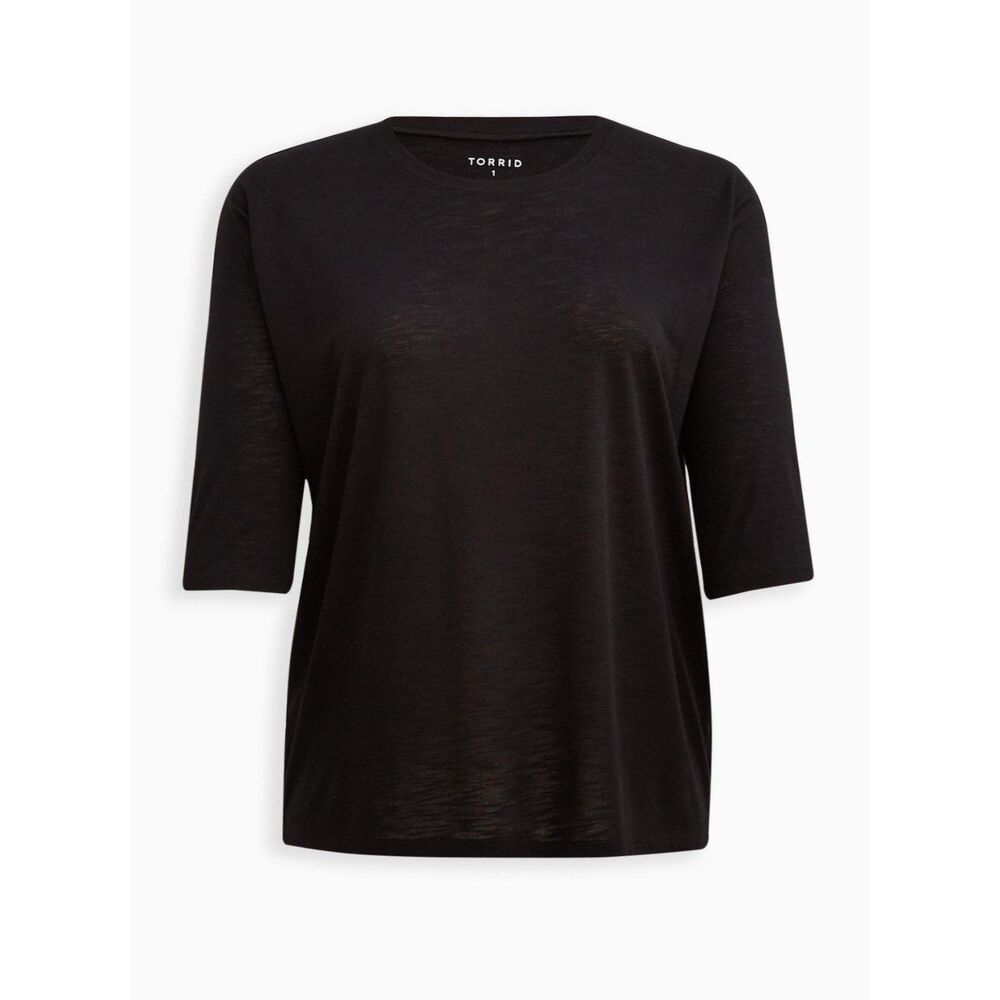 Torrid Black Relaxed Feather Soft Slub Crew Neck Drop Shoulder Tee Size 00 *NWT
